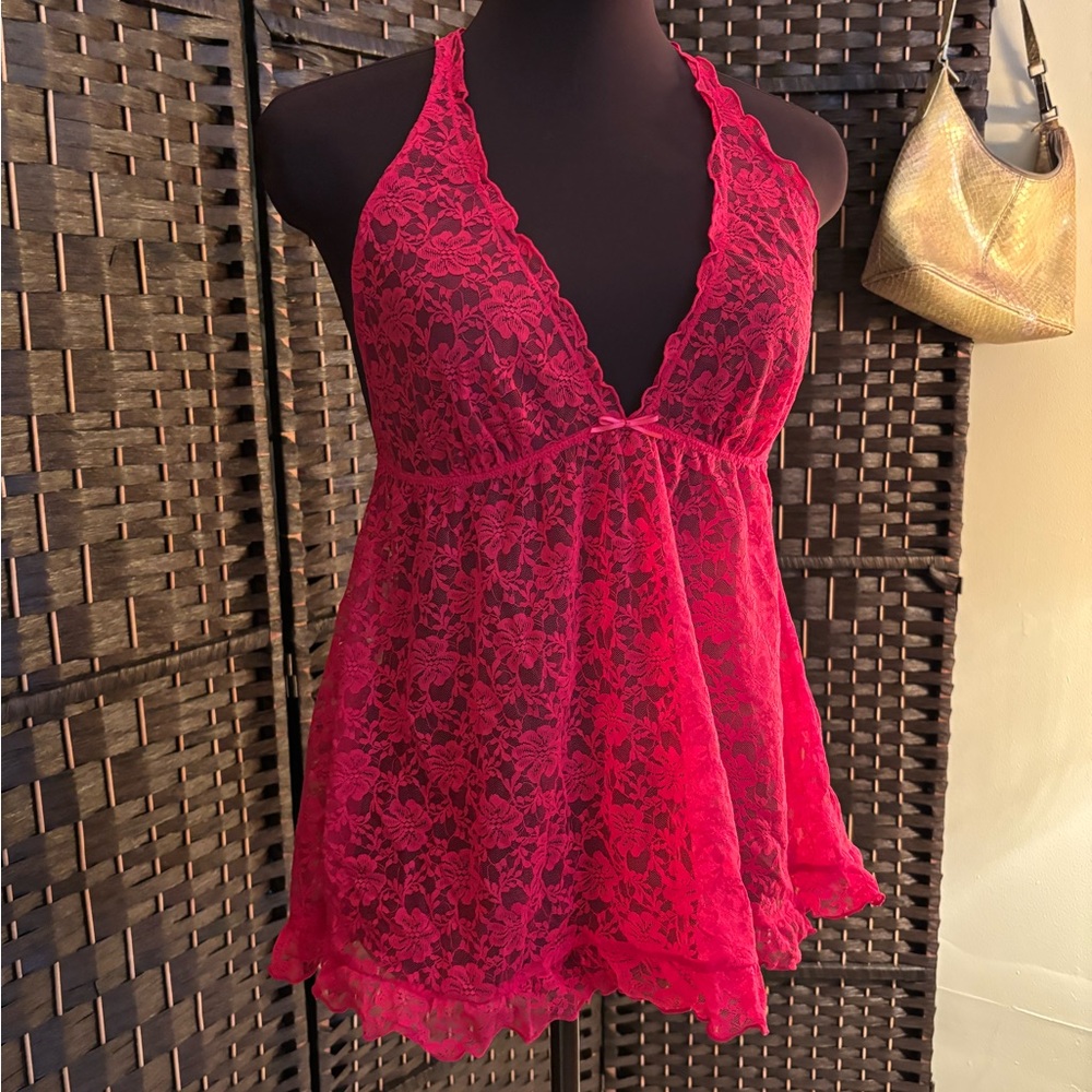 La SENZA Vibrant Pink Lace Halter Top